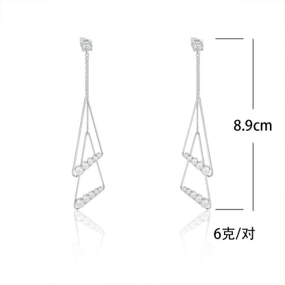 珍珠鋯石圓圈流蘇耳環