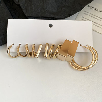 銀針光面C形幾何耳釘套裝冷淡風小眾潮流耳圈耳環輕奢高級感耳飾