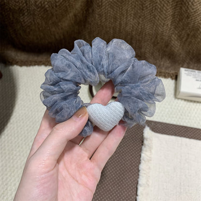 網紗愛心碎花髮圈－藍色豹紋款細節｜https://igowo.tw/