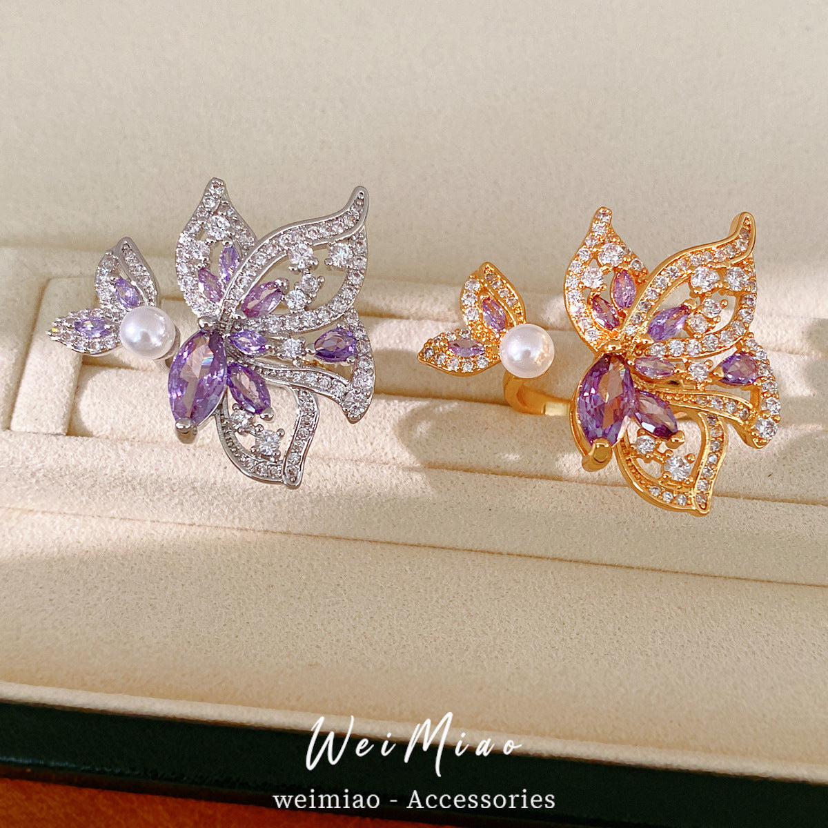 金色珍珠翅膀鏤空戒指－第二視角實拍｜https://igowo.tw/