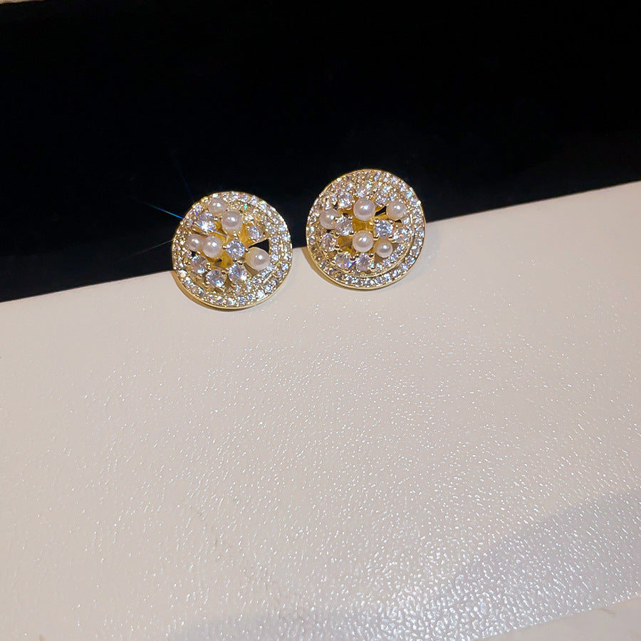 金色珍珠花朵電鍍耳釘