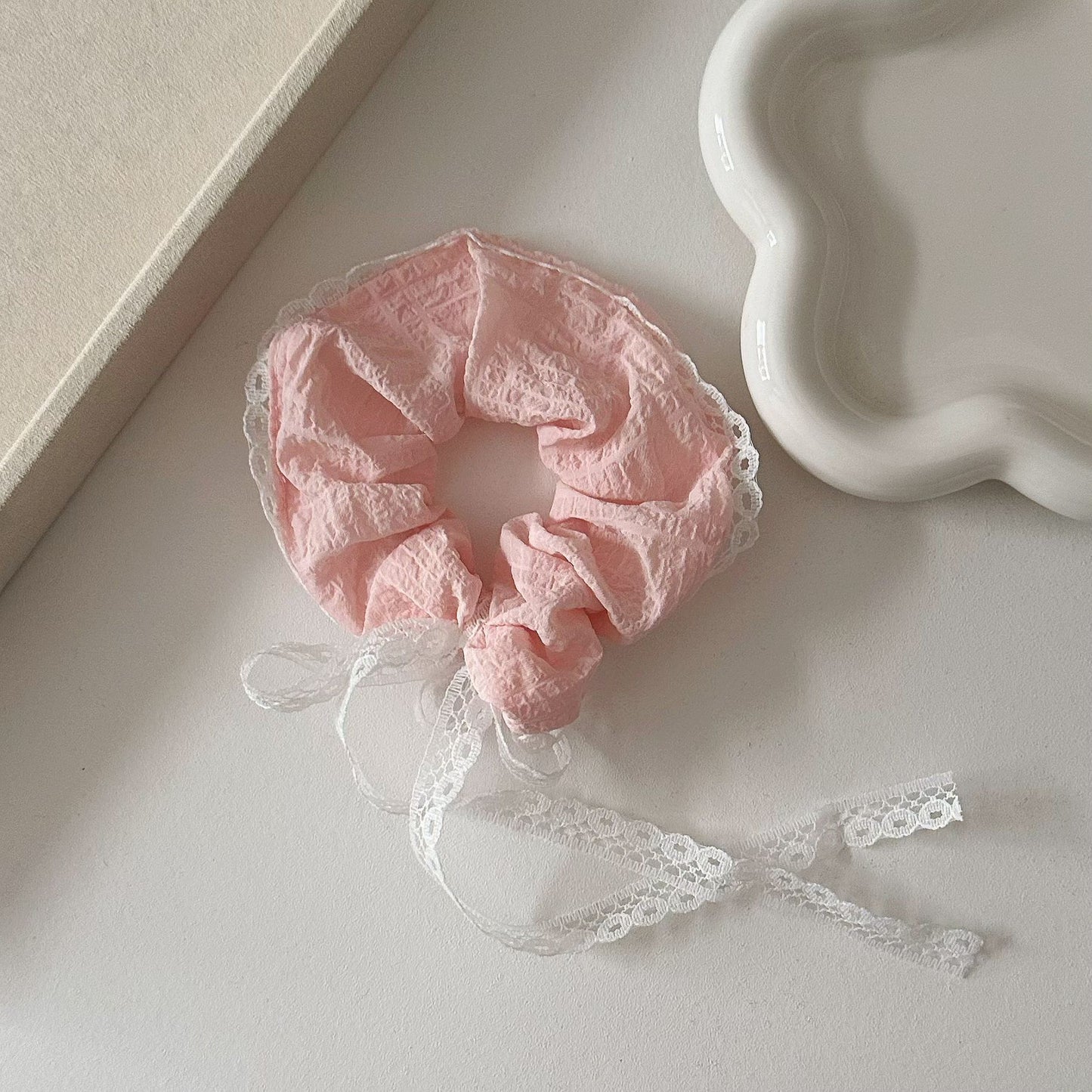 粉色緞帶大腸圈髮圈