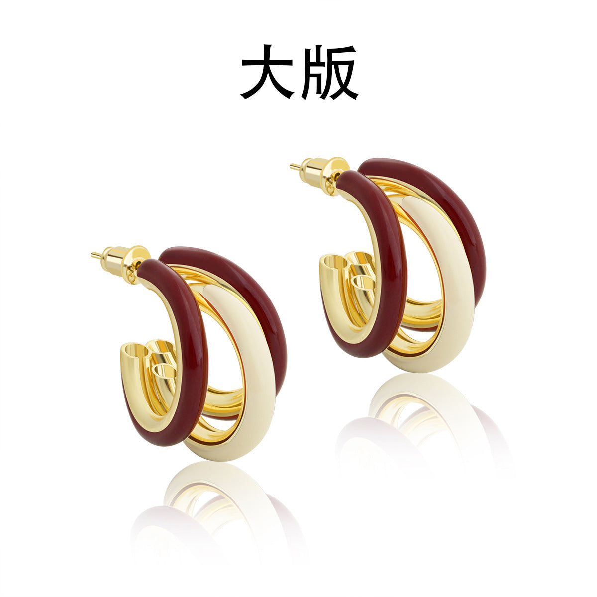 復古紅琺瑯圓圈耳環
