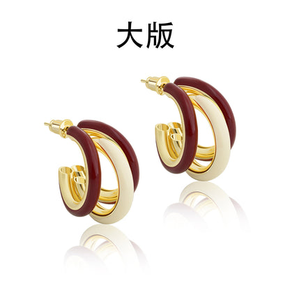 復古紅琺瑯圓圈耳環