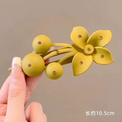花朵簡約髮夾－墨綠款細節4｜https://igowo.tw/