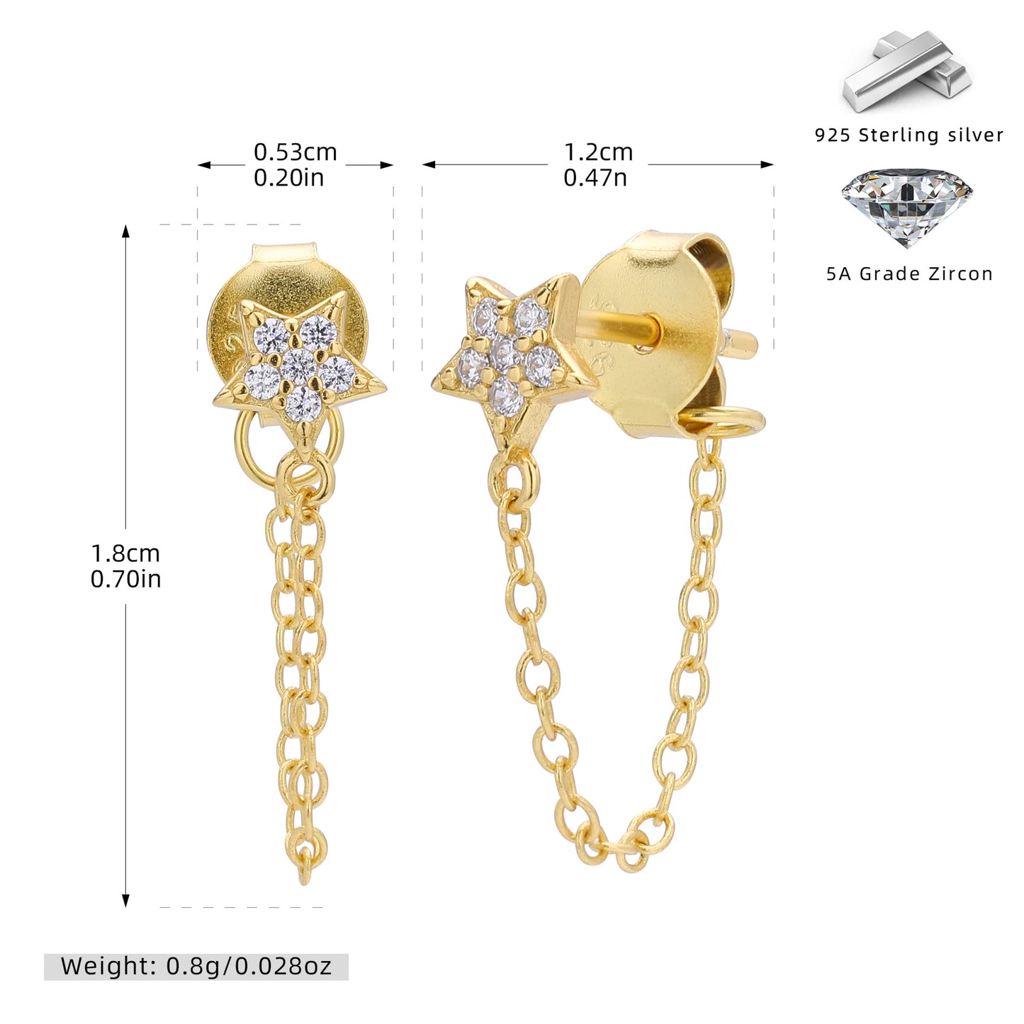 S925 新款耳釘時尚個性鑲鋯星星流蘇耳飾輕奢百搭小眾飾品