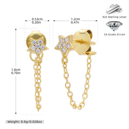 S925 新款耳釘時尚個性鑲鋯星星流蘇耳飾輕奢百搭小眾飾品