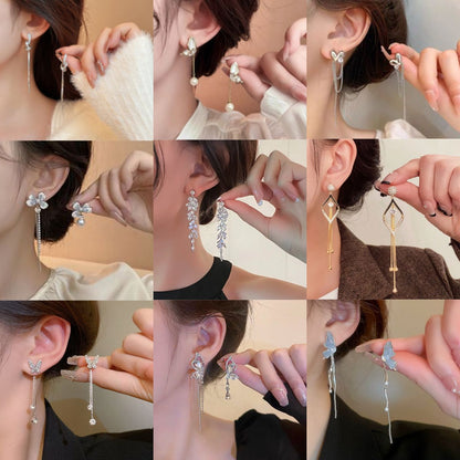 珍珠鋯石蝴蝶流蘇耳環－商品主圖｜https://igowo.tw/