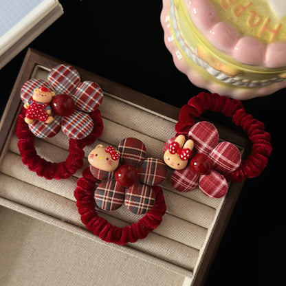 紅色貓咪花朵髮圈－商品主圖｜https://igowo.tw/
