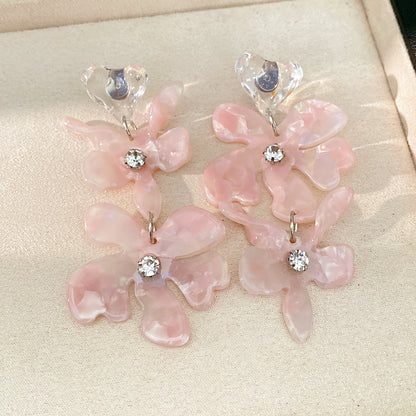 樹脂愛心花朵流蘇耳環