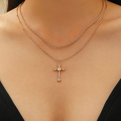 十字雙層墜飾復古項鍊－商品主圖｜https://igowo.tw/