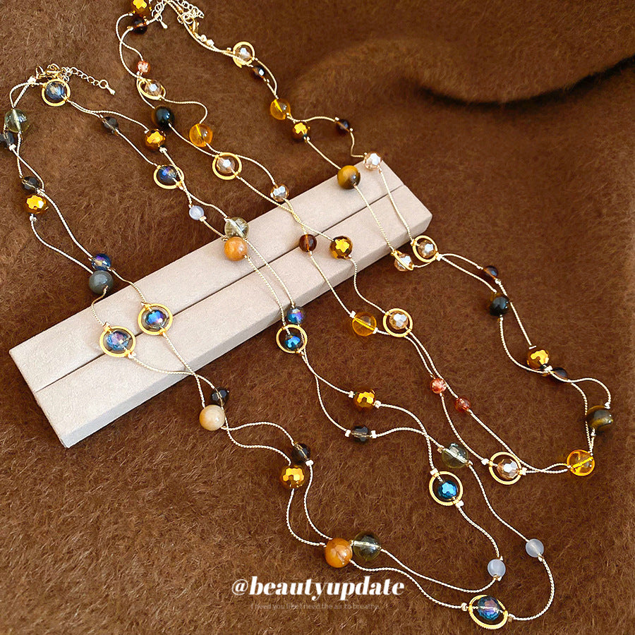 水晶串珠復古項鍊－項鍊-綠色-藍色款實拍｜https://igowo.tw/