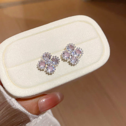 銀針小清新鋯石菱形花朵耳釘精致小巧甜美優雅耳環輕奢高級感耳飾