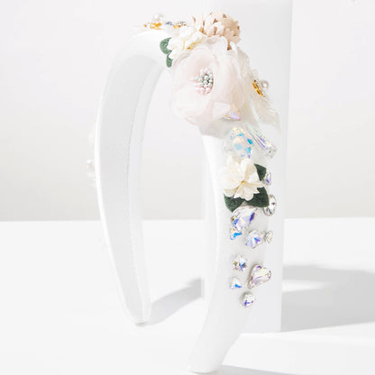 花朵鑲鑽髮箍－白色款細節1｜https://igowo.tw/