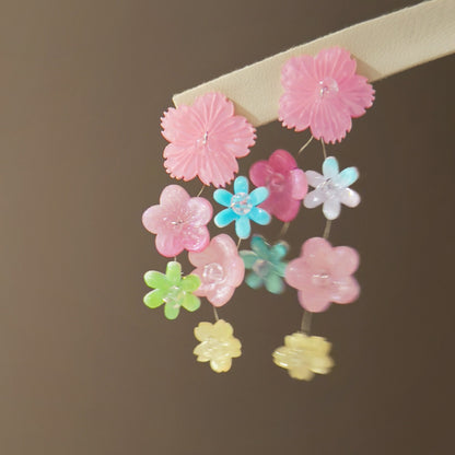 銀針彩色串珠花朵耳釘多巴胺甜美森系耳環小清新度假風耳飾批發女