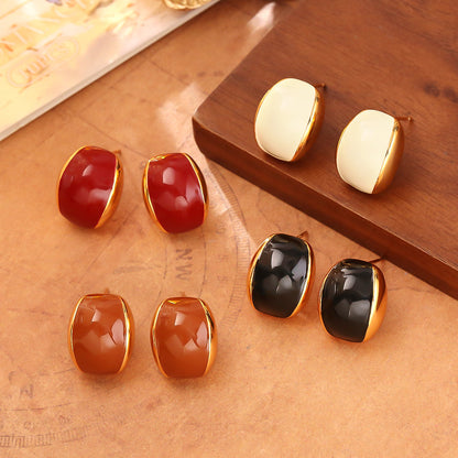 紅色琺瑯方形簡約耳釘－商品主圖｜https://igowo.tw/