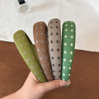 綠色波點寬版髮箍－咖色-窄髮箍款細節｜https://igowo.tw/