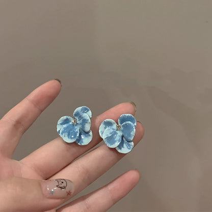 銀針網紗布藝蝴蝶花朵耳環超仙甜美少女心耳釘度假風網紅同款耳飾