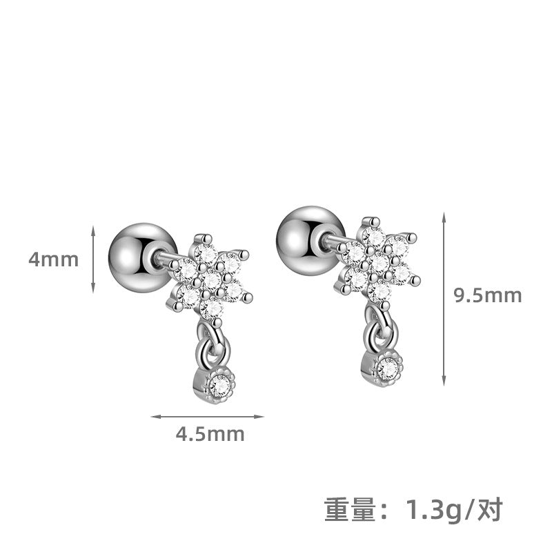S925 鑲鋯石雪花流蘇耳釘女時尚歐美外貿高級感養耳洞耳飾