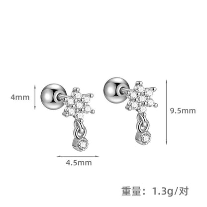 S925 鑲鋯石雪花流蘇耳釘女時尚歐美外貿高級感養耳洞耳飾