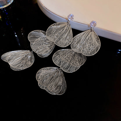 珍珠金屬花朵流蘇耳環－40#耳鉤-銀色款細節22｜https://igowo.tw/