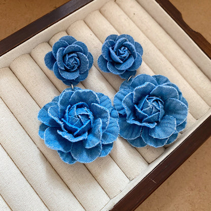 藍色愛心花朵流蘇耳釘－71#銀針-藍色款細節46｜https://igowo.tw/