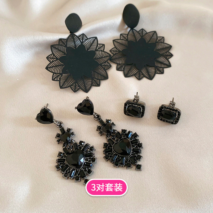 銀針鑲鉆蝴蝶結花朵耳釘復古氣質小眾設計感耳環輕奢高級感耳飾女