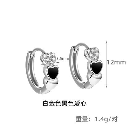 S925 鑲鑽愛心滴膠耳扣女時尚簡約高級感INS風小眾養耳洞耳環