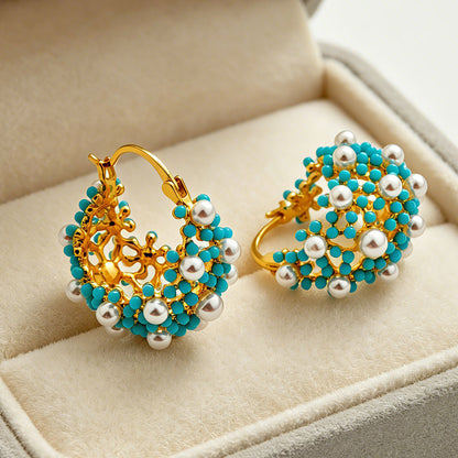 綠松石珍珠復古耳環