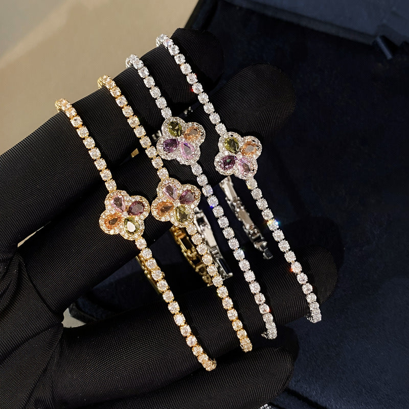 彩色鋯石花朵手鍊－商品主圖｜https://igowo.tw/