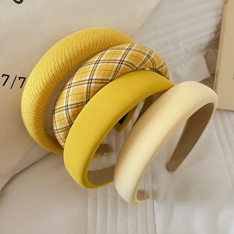 黃色寬版髮箍－黃色格紋款細節｜https://igowo.tw/