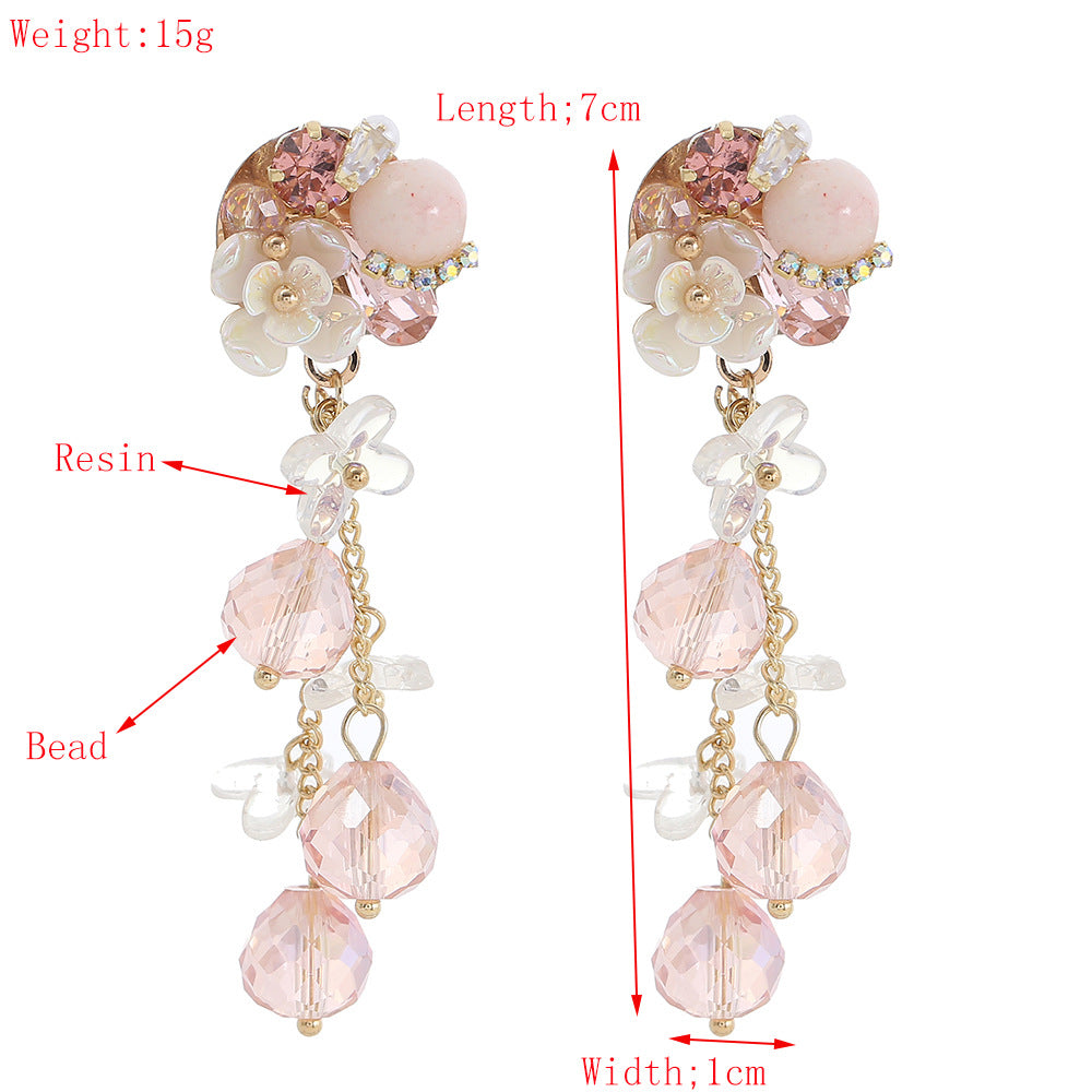 彩色水晶花朵流蘇耳環－藍色款實拍｜https://igowo.tw/