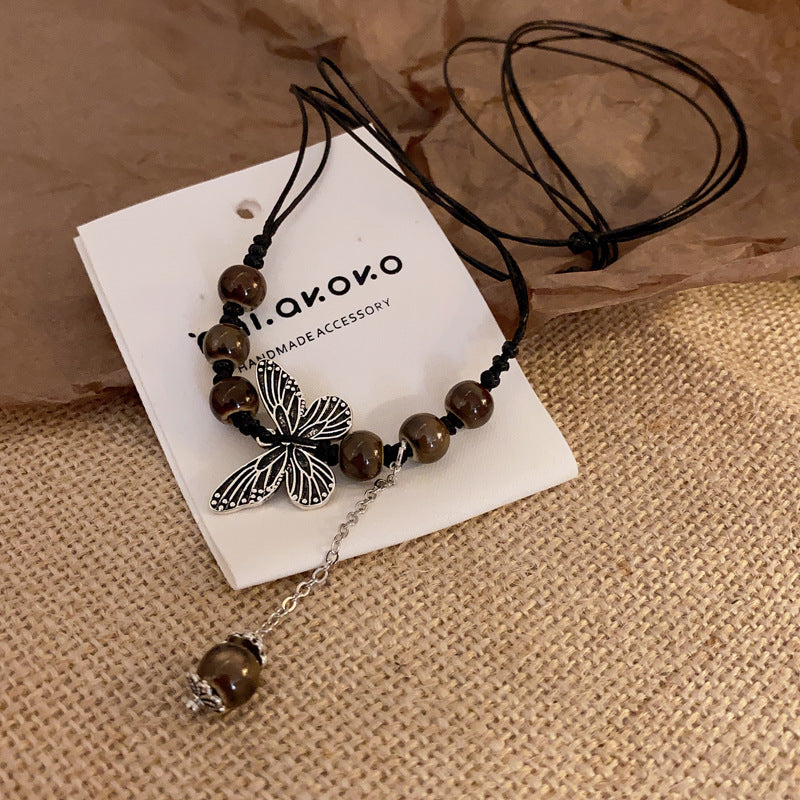 皮革流蘇墜飾項鍊－32#項鍊-銀色-黑色款細節｜https://igowo.tw/