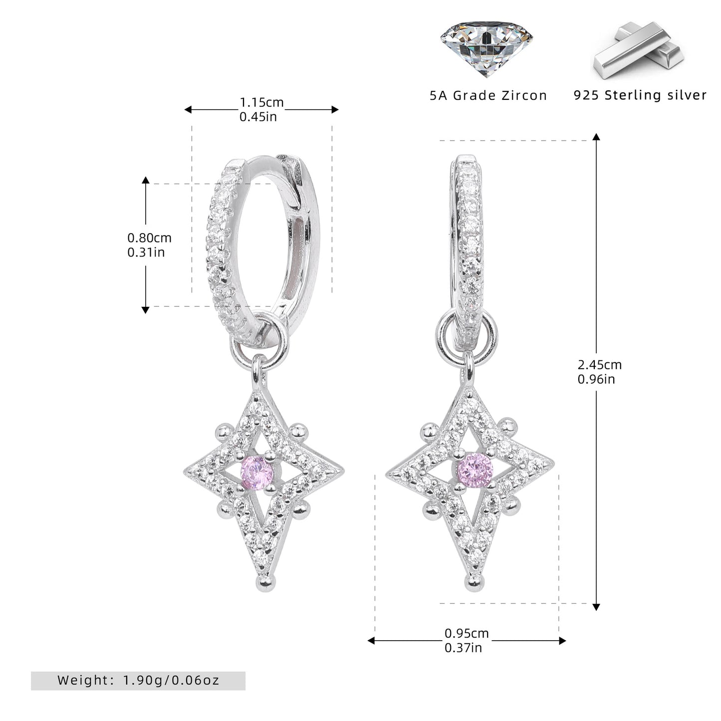 S925 歐美新款鑲石耳扣八芒星星輕奢精致耳墜時尚百搭飾品