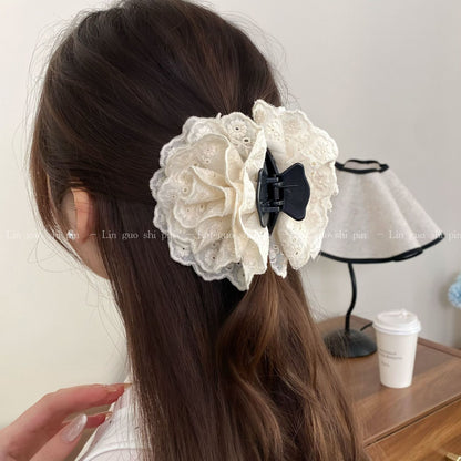 花朵簡約髮夾－米白色.款細節｜https://igowo.tw/