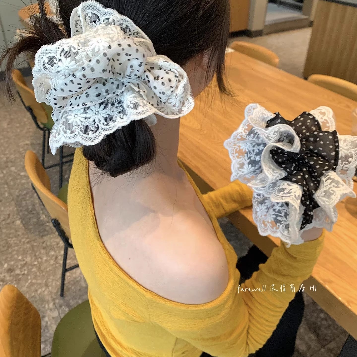 蕾絲大腸圈刺繡髮圈