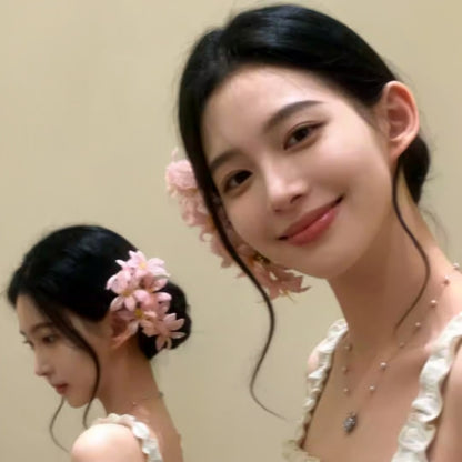 春夏甜美風超仙布藝花朵發夾高級感精致鴨嘴夾時尚百搭溫柔發飾女