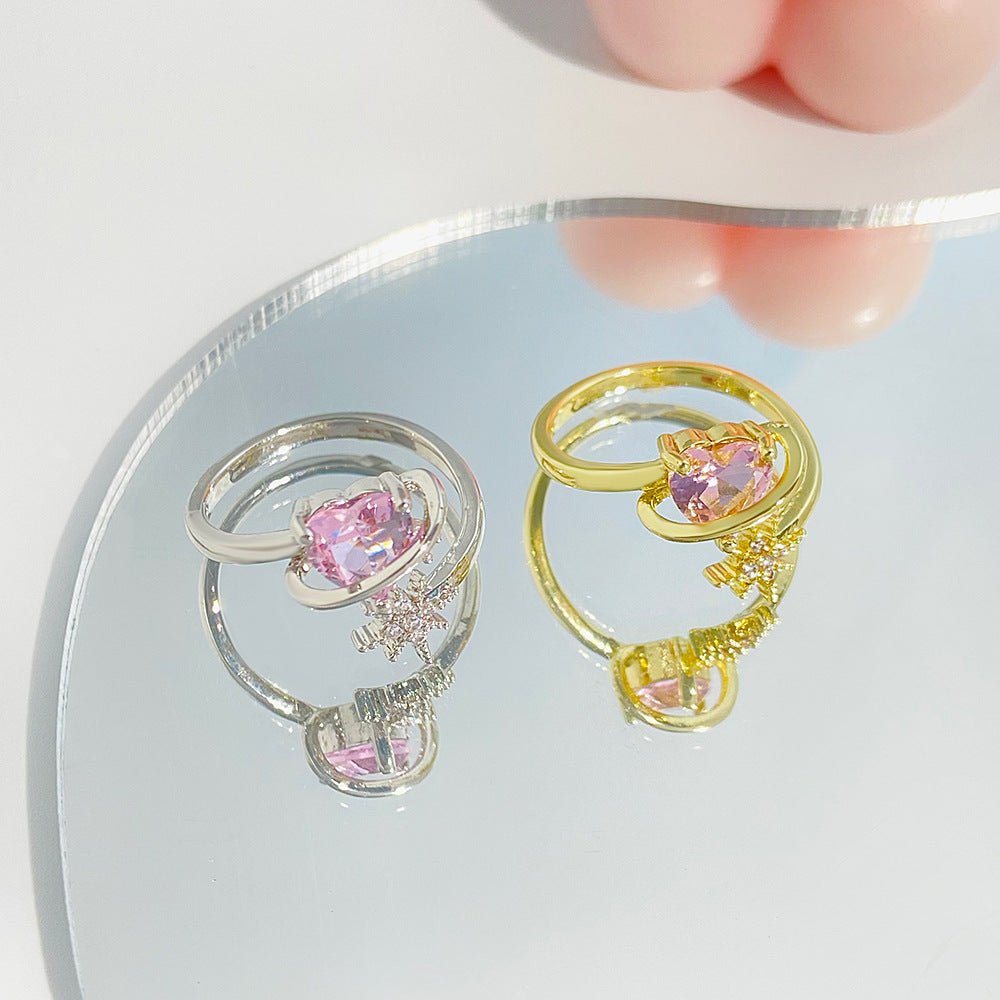 鋯石愛心可調式戒指－02白KS448款實拍｜https://igowo.tw/