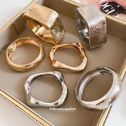 歐美風錘紋肌理感不規則手鐲輕奢高級感金屬手環跨境爆款時尚手飾