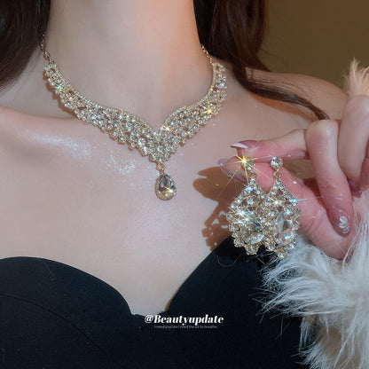 宮廷風鑲鉆水滴耳釘項鏈復古優雅輕奢高級感首飾套裝小眾氣質飾品