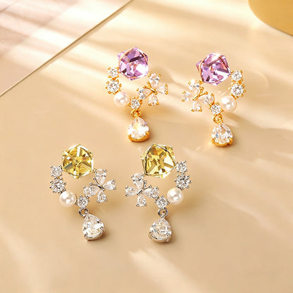 彩色鋯石水滴花朵耳釘－商品主圖｜https://igowo.tw/