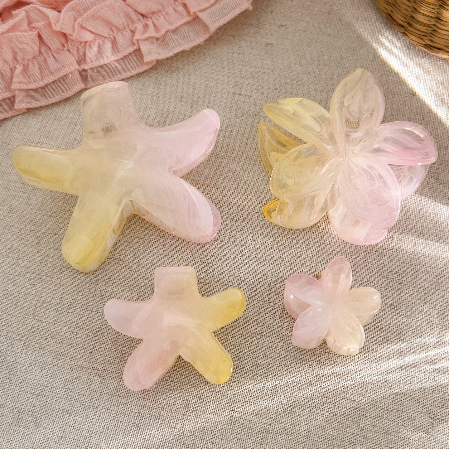 漸層花朵暈染髮夾－小號海星髮夾款實拍｜https://igowo.tw/