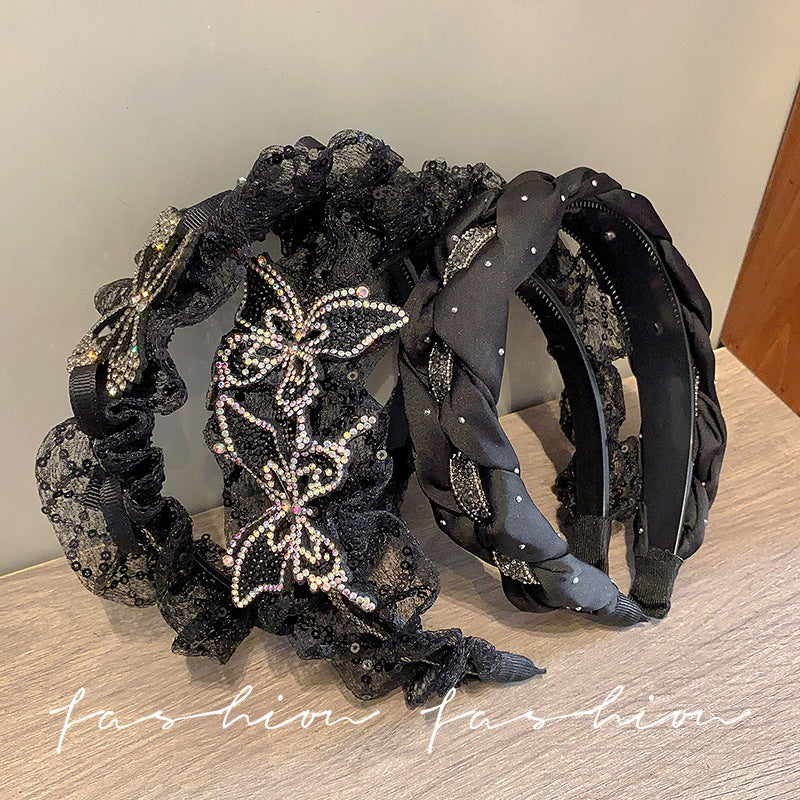 黑色蝴蝶寬版髮箍－商品主圖｜https://igowo.tw/