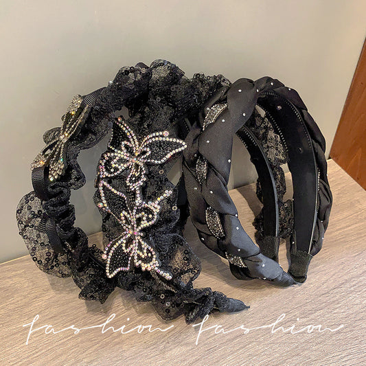 黑色蝴蝶寬版髮箍－商品主圖｜https://igowo.tw/