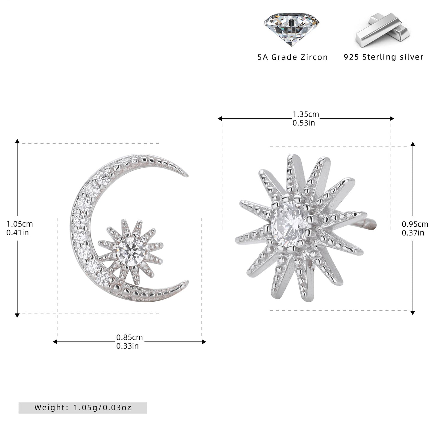 S925 新款耳釘時尚個性鑲鋯星月耳飾輕奢百搭小眾設計飾品