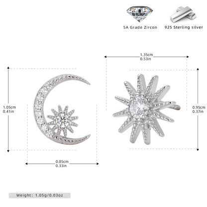 S925 新款耳釘時尚個性鑲鋯星月耳飾輕奢百搭小眾設計飾品