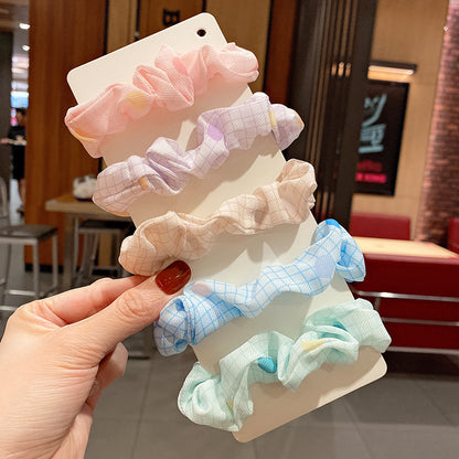 布面大腸圈簡約髮圈－格子 粉色1條款細節1｜https://igowo.tw/