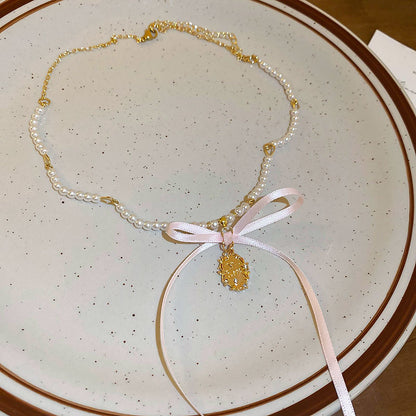 繽紛珍珠串珠項鍊－82#項鍊-白色-綠色（6mm）款細節｜https://igowo.tw/