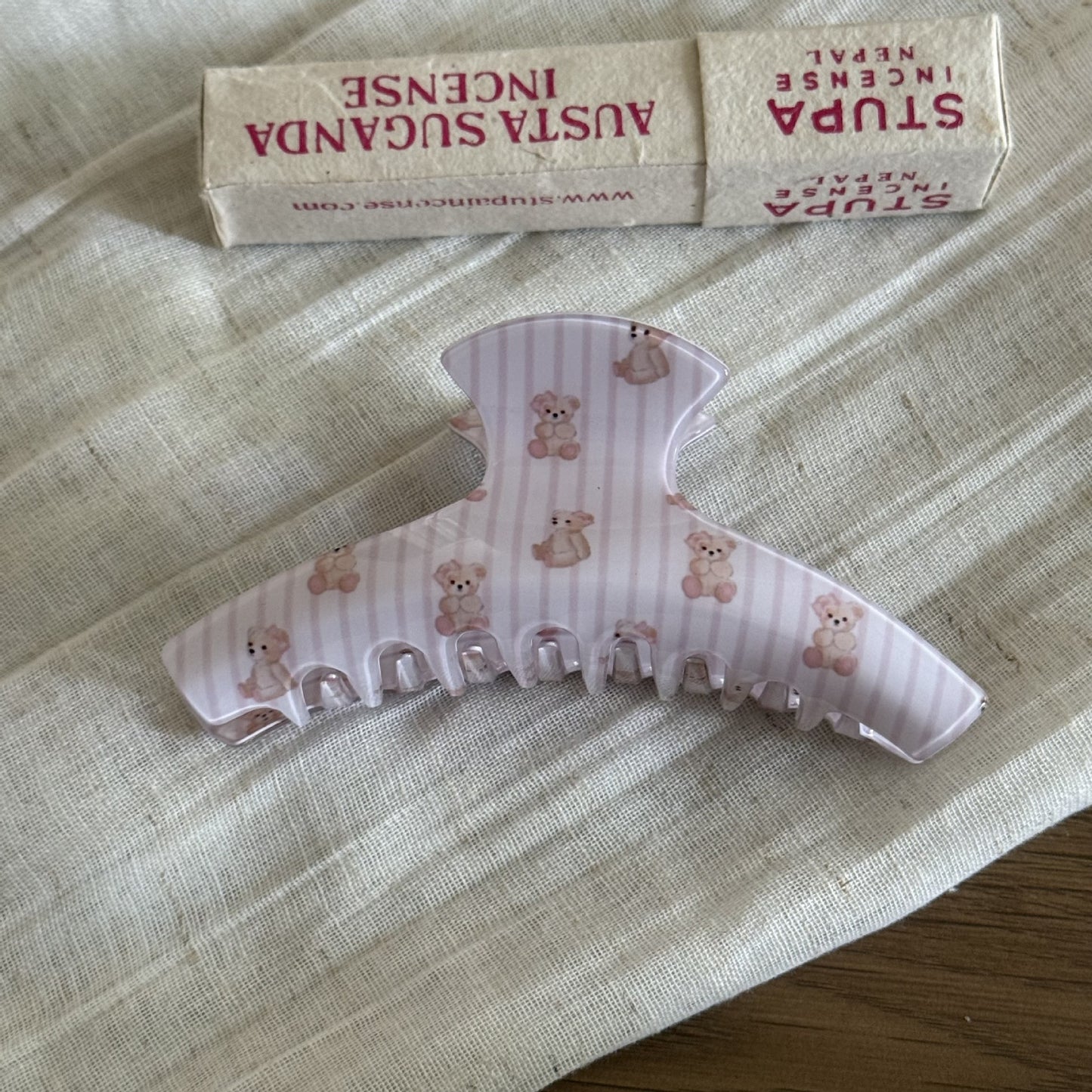 粉色格紋小熊鯊魚夾
