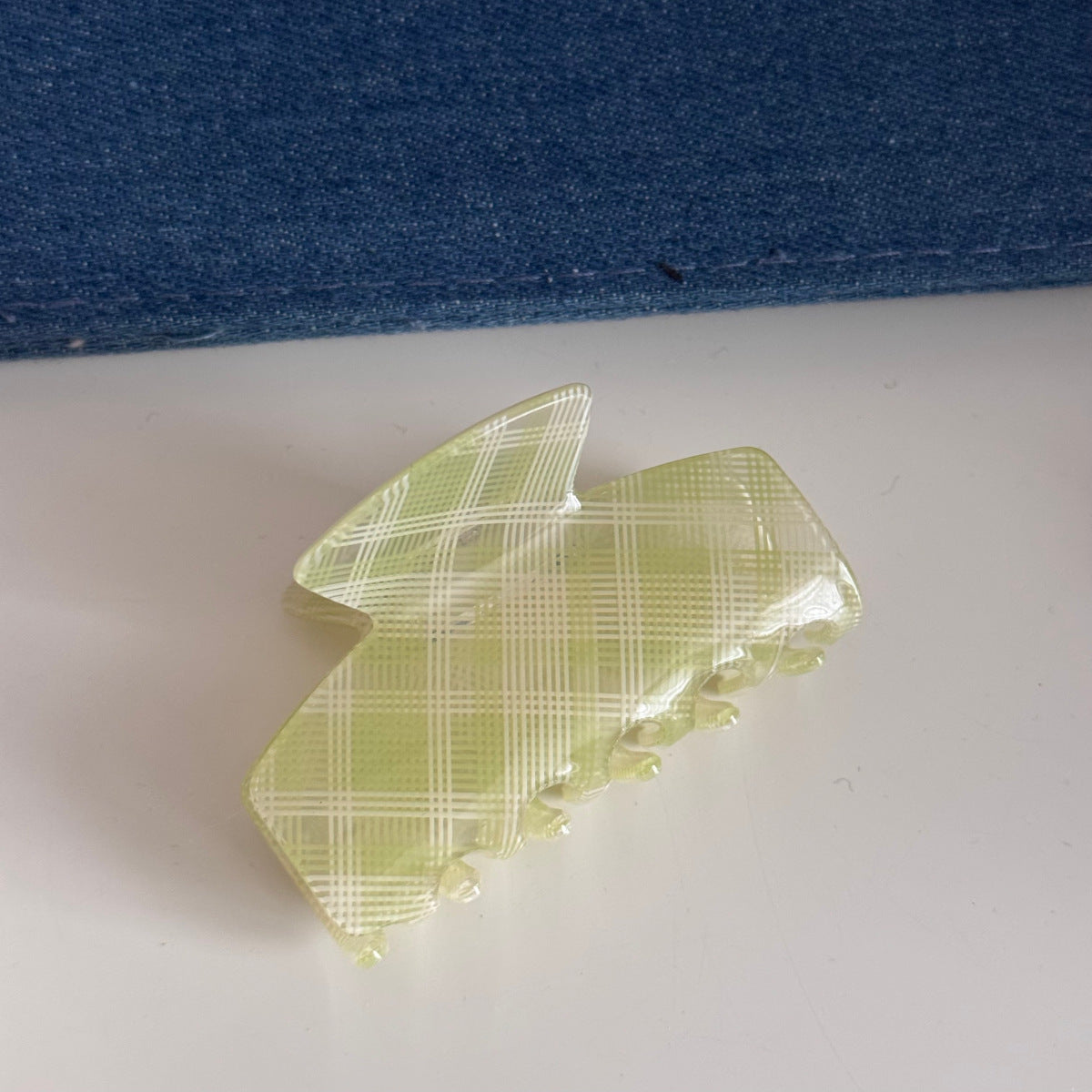 綠色格紋簡約鯊魚夾